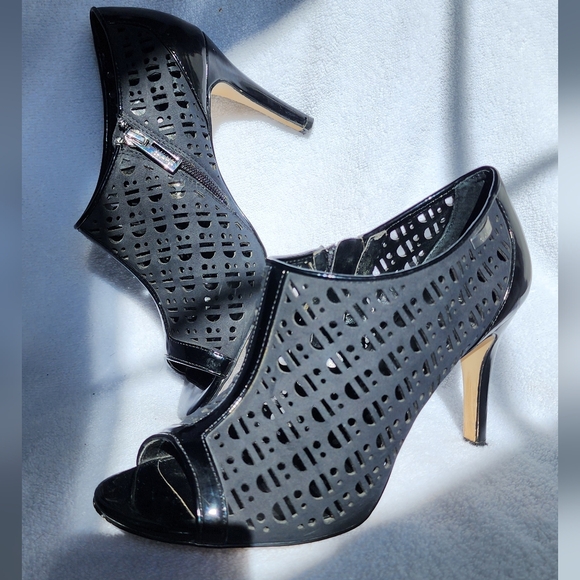 Calvin Klein Black Kailani Peep Toe Perforated Heels. - Picture 6 of 9